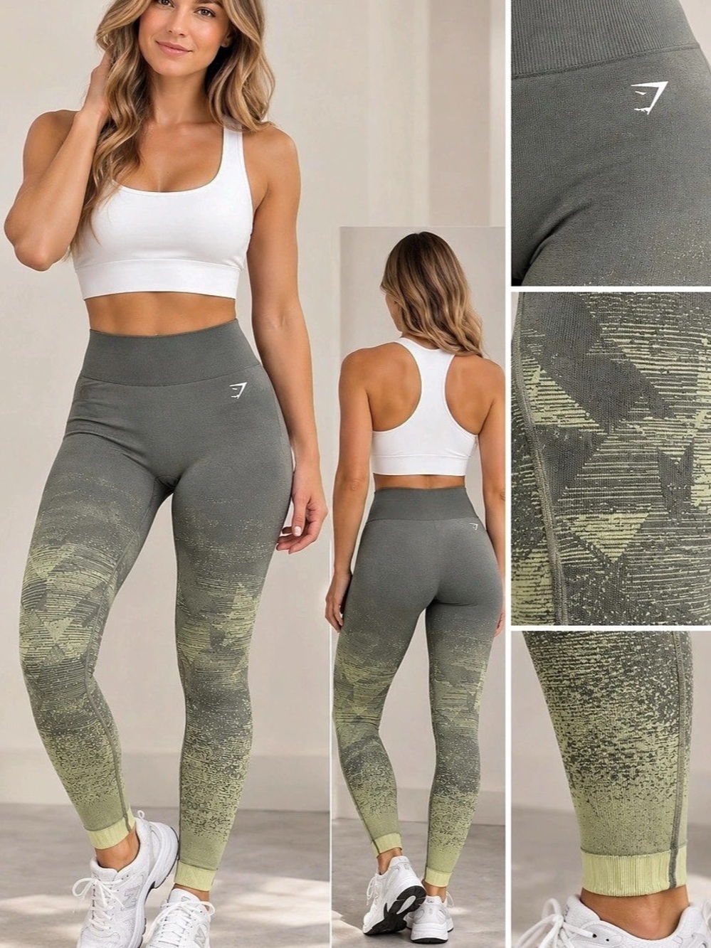 Gymshark Adapt Camo Seamless Leggings Green & Gray Large